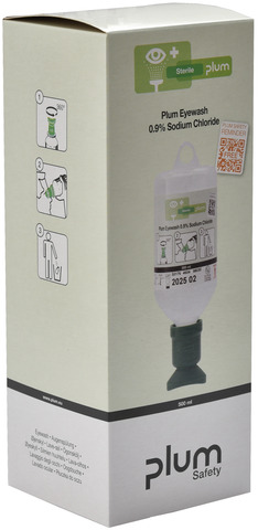 Plum Øyeskyll 500 ml 0,9% NaCl Øyekopp En flaske boks